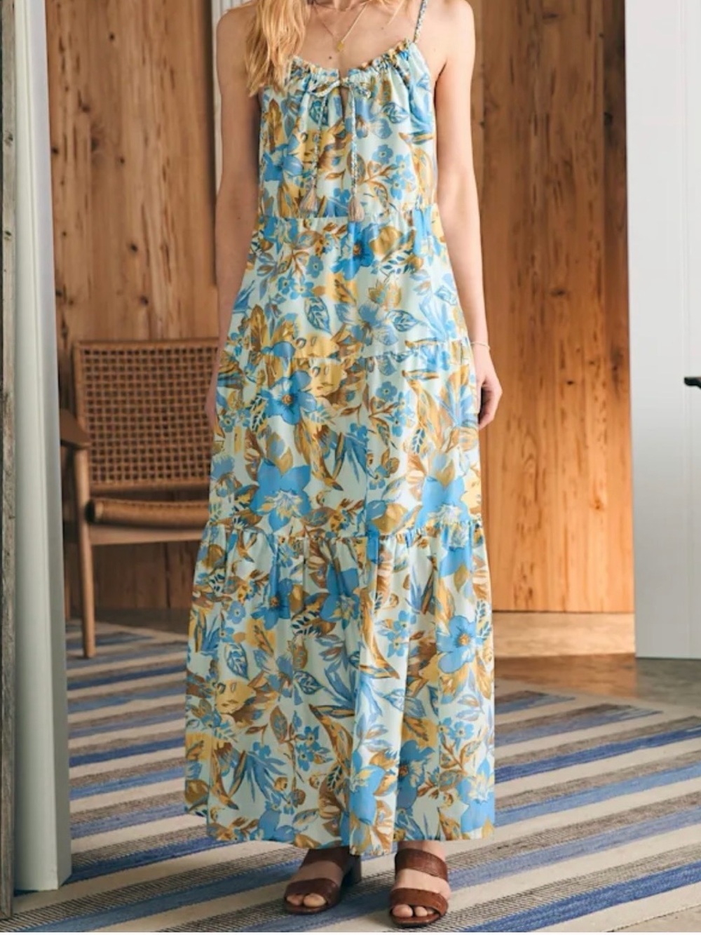 NWT Faherty silk blend Chaser blue print maxi dress